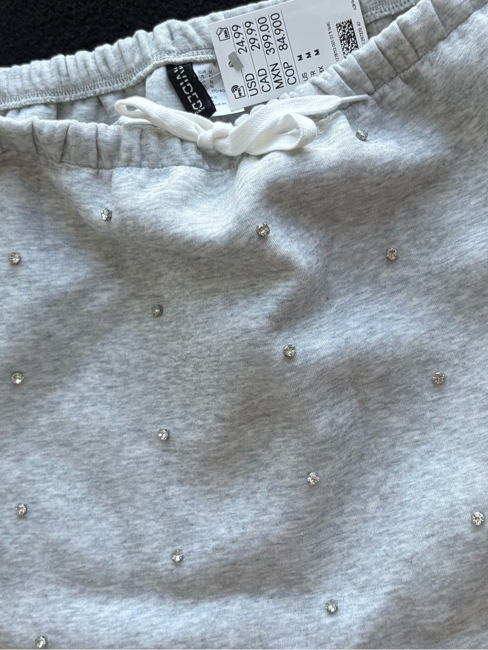 H&M Light Gray Mini Skirt with Rhinestone Detail